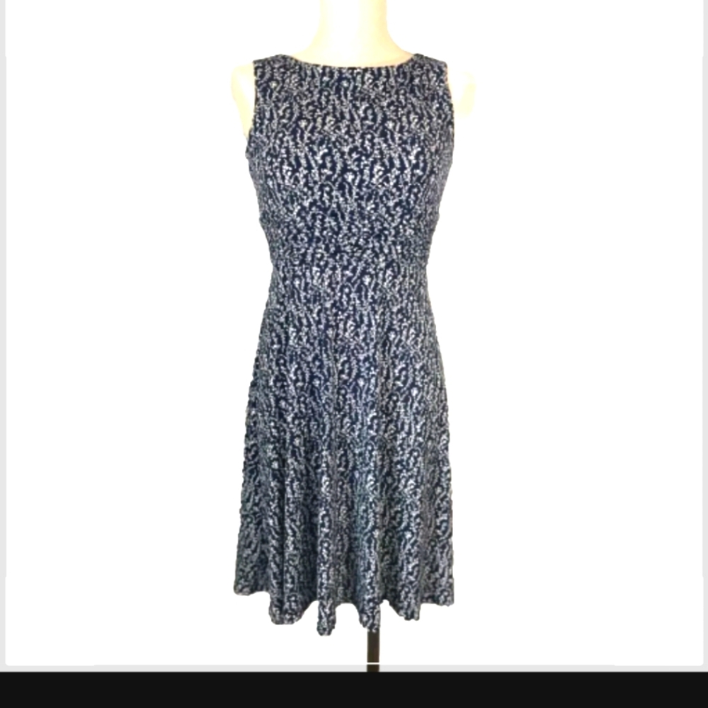 Jessica Howard Fit/Flare Polyester Dress Navy/White Floral Sleeveless Dress 10P